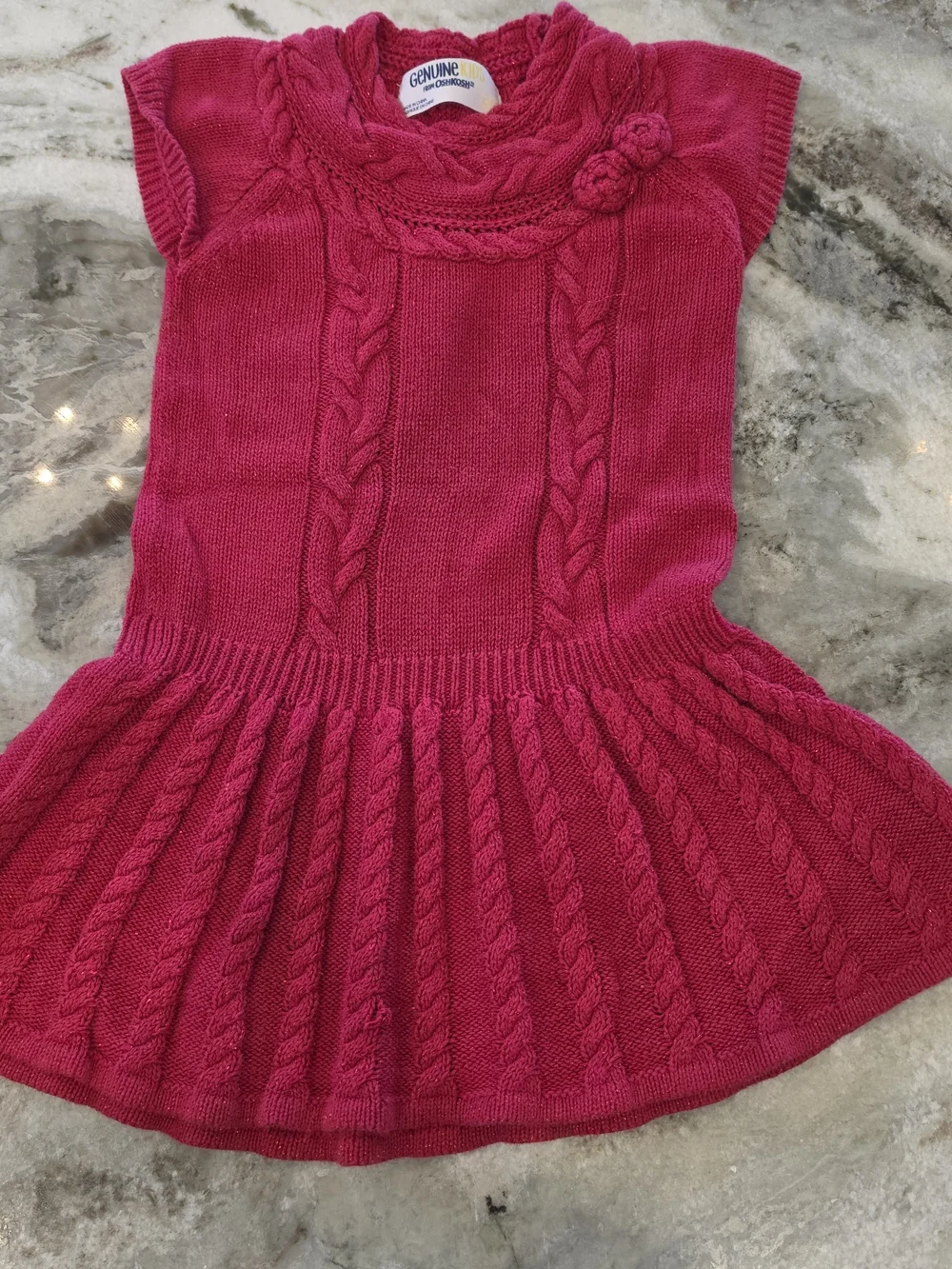 OshKosh B'gosh Bright Pink Cable-Knit Sleeveless Dress with Floral Accent